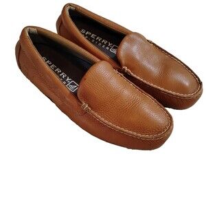 Sperry Top Sider Mens 10.5 Brown Pebbled Leather Slip Resistant  Loafer Shoes